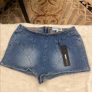 Fashion Nova Women's Blue Denim Shorts micro zip up back
